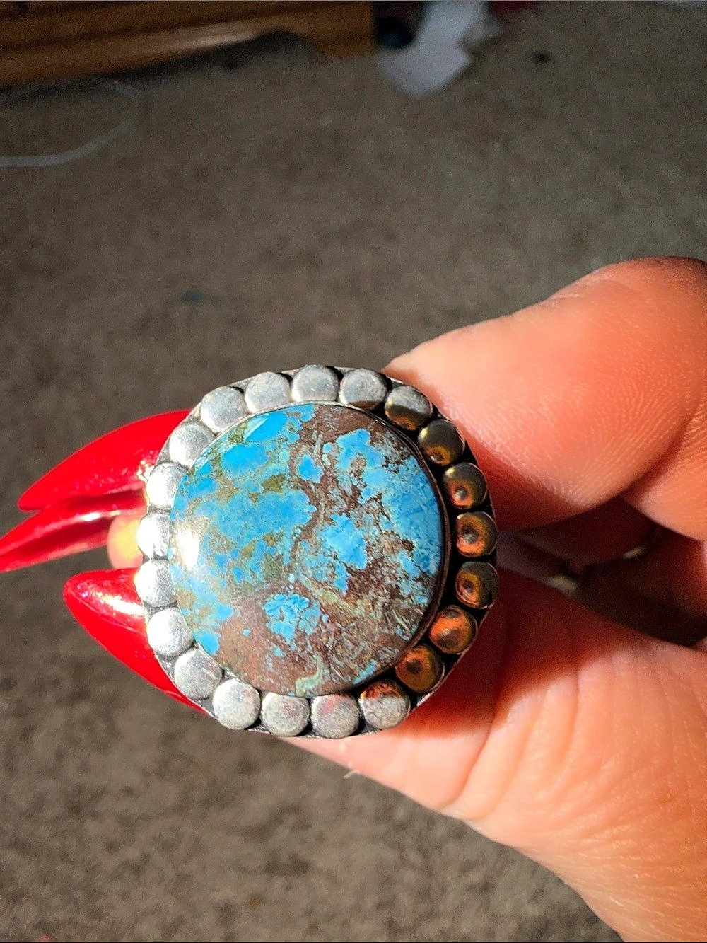Turquoise Statement Ring Blue & Brown size  6-6.5 real silver